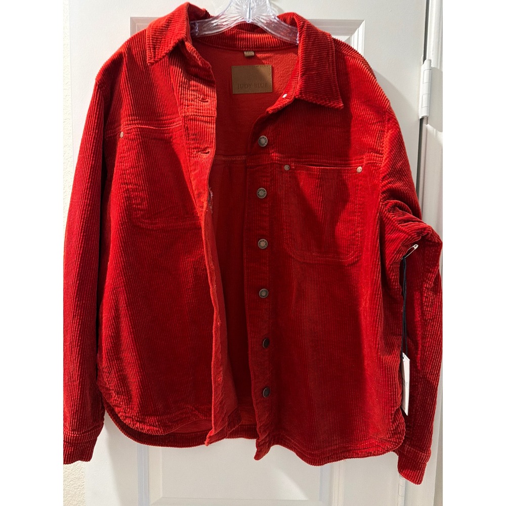Judy Blue Rust Red Corduroy Fringe Shacket Jacket JB7831 Womens 1XL NEW